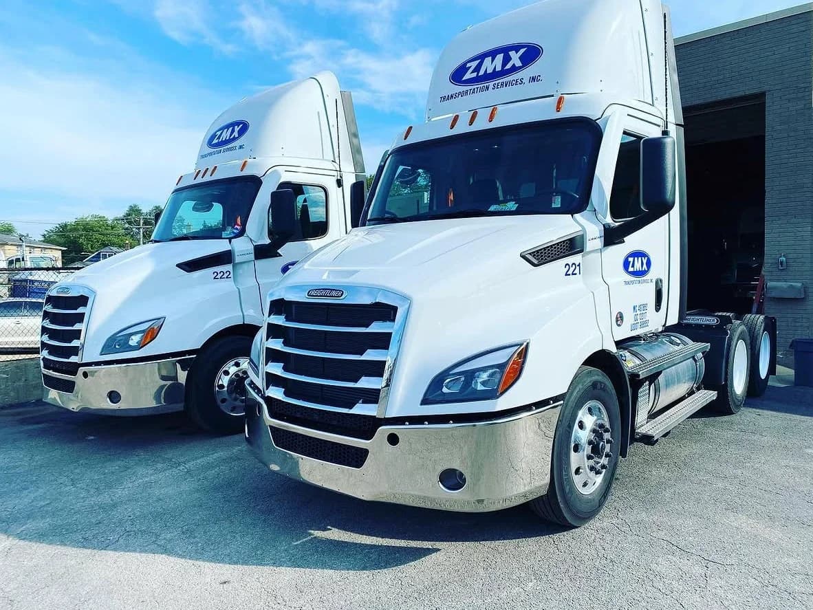 Two ZMX Freightliner Cascadia tractors at the Brookfield yard